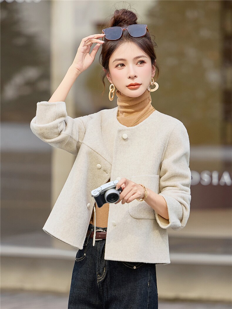 羊毛双面毛呢外套小个子短款女2025年冬季新款洋气百搭羊毛大衣,女装毛呢外套,众宇琦