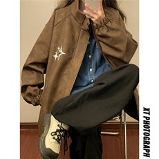1中性PU皮复古可拆卸四芒星胸针大码M-5XL夹克男JK77757P90控128，男装夹克，星座226-2