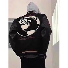 毛呢皮袖刺绣棒球服秋冬季年新款风高街男女同款嘻哈外套JS08，女装短外套，星座1116A（原606A-3）