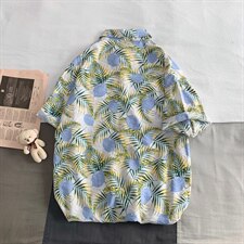 2021夏季新日系大码男港风沙滩情侣休闲短袖印花衬衫C3016-P35，男装衬衫，电商A001