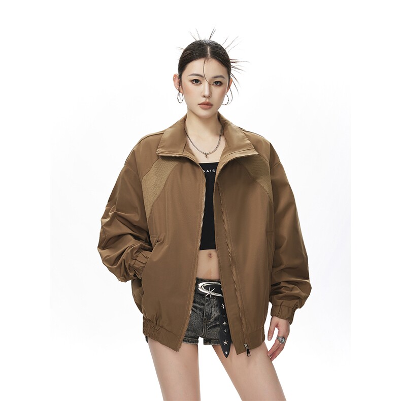 美式罗纹拼接袖子褶皱大码M-5XL教练夹克女JK78056P69控105，男装夹克，星座227-7