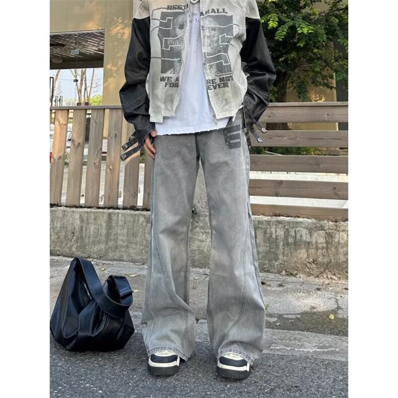 美式复古高街微喇牛仔裤男秋季新款宽松阔腿裤NA728-P52,男装牛仔裤,星座208-5