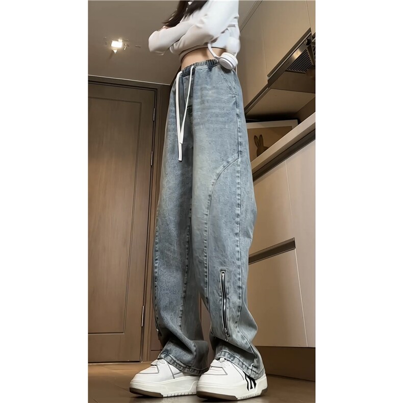 2024春季新款复古水洗拉链拼接宽松牛仔裤B315-K24018-p65控88,男装牛仔裤,电商B315