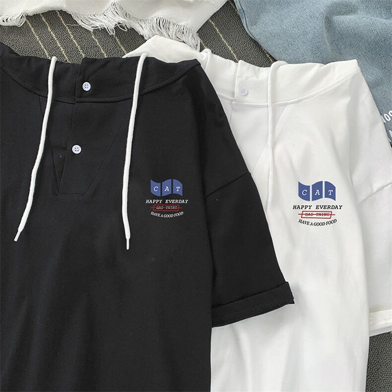 LD54014-P45连帽短袖t恤男大码胖子带帽五分袖中袖,男装T恤,电商A040
