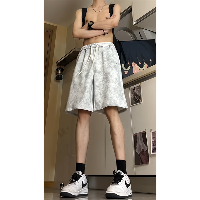 夏季巴黎脏脏短裤宽松扎染运动五分裤A463特P33控68,男装牛仔裤,电商A309