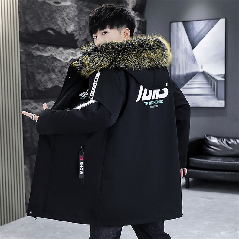 男士冬季加绒加厚保暖夹克男风衣中长款连帽外套派克服工装棉衣服,男装夹克,星座715-3