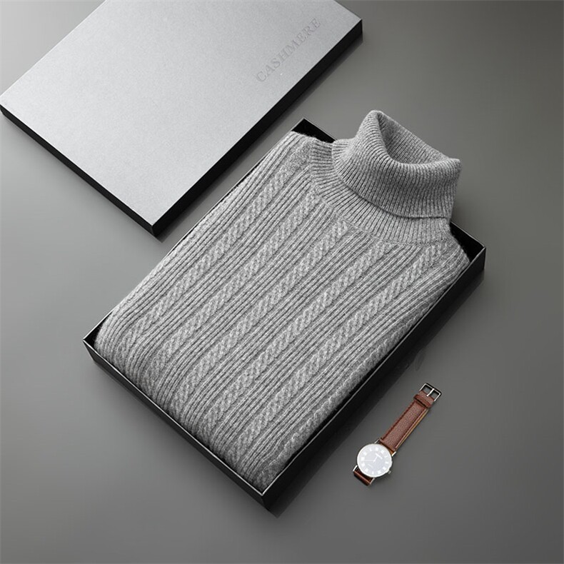 时尚男士高领羊绒毛衣经典扭花设计保暖舒适品质礼盒包装送礼佳品，男装羊毛衫，台绒羊绒