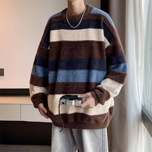 情侣条纹毛衣男秋冬季日系男圆领针织衫内搭撞色情侣线衫5681 P53图片