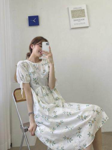 夏款新款重工印花绣花一体娃娃连衣裙，女装连衣裙，墨初