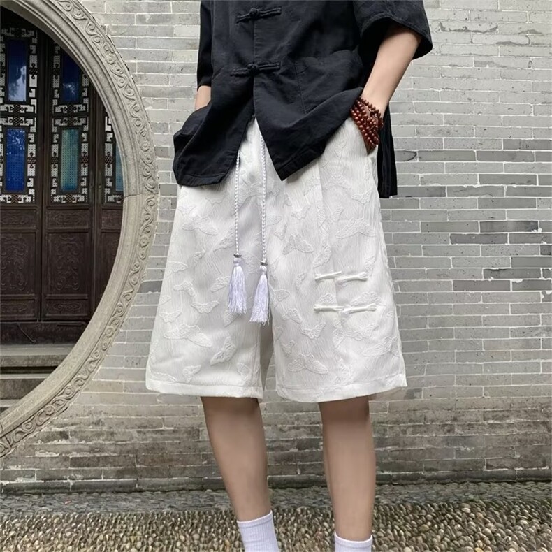 新中式盘扣休闲短裤男夏季薄款潮流外穿风大码宽松男装五分裤子，男装牛仔裤，星座1013