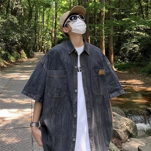 2023夏季短袖牛仔衬衫男款潮牌港风日休闲宽松半袖外套CS06-P45图片