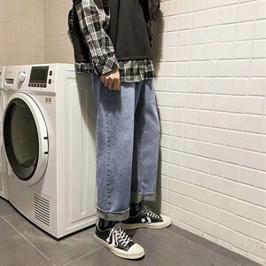 1008-2-N202-p35 秋季休闲百搭牛仔裤潮男女裤子阔腿老爹裤直筒图片