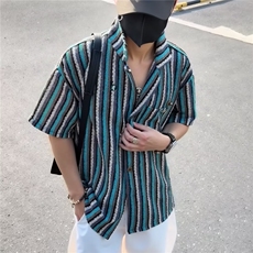 2025夏季新款潮牌撞色短袖衬衫男款纹理感休闲高级感百搭镂空衬衣，男装T恤，星座1210-1