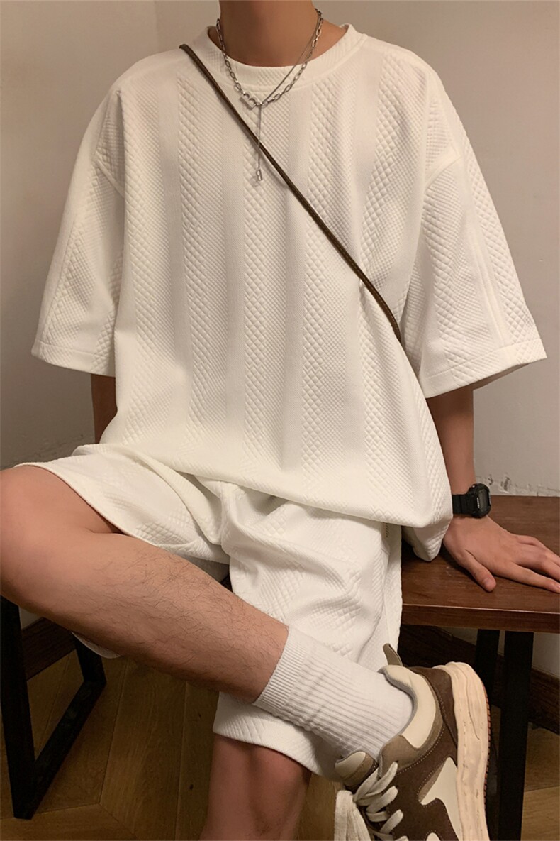 TZ83132/P65夏季新款提花短袖短裤t恤休闲宽松大码两件套套装男,男装休闲套装,电商A141