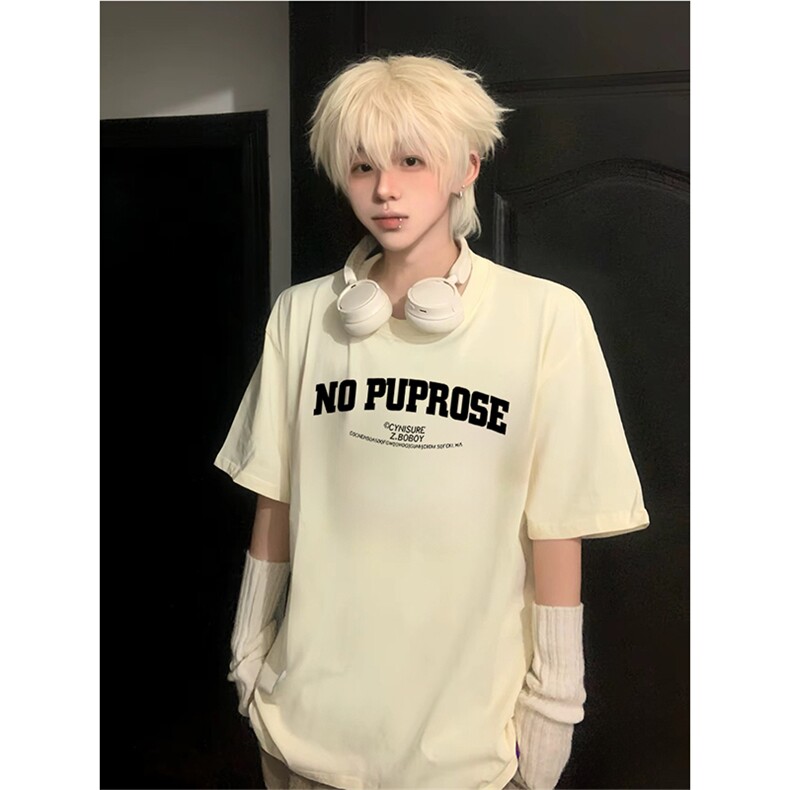 抖音得物供货210克现货宽松纯棉美式潮牌印花落肩袖纯棉T恤AT2113,男装T恤,电商A443
