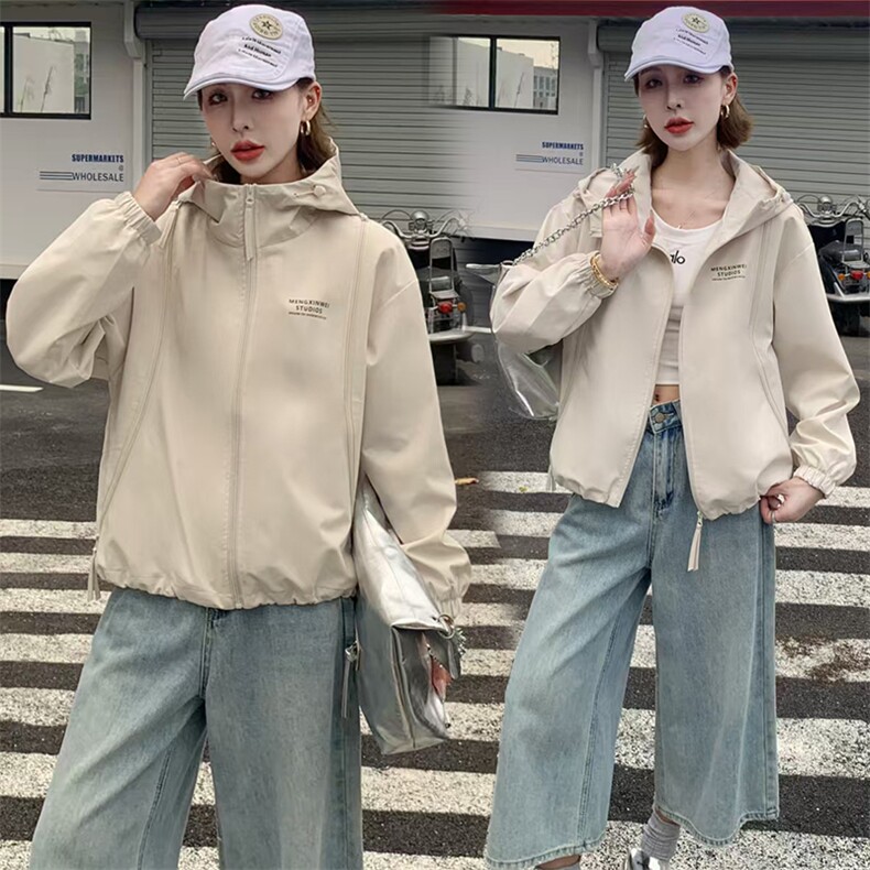 （现货）连帽外套女春秋洋气短款风衣宽松休闲小个子百搭夹克上衣,女装短外套,韩蔻秀