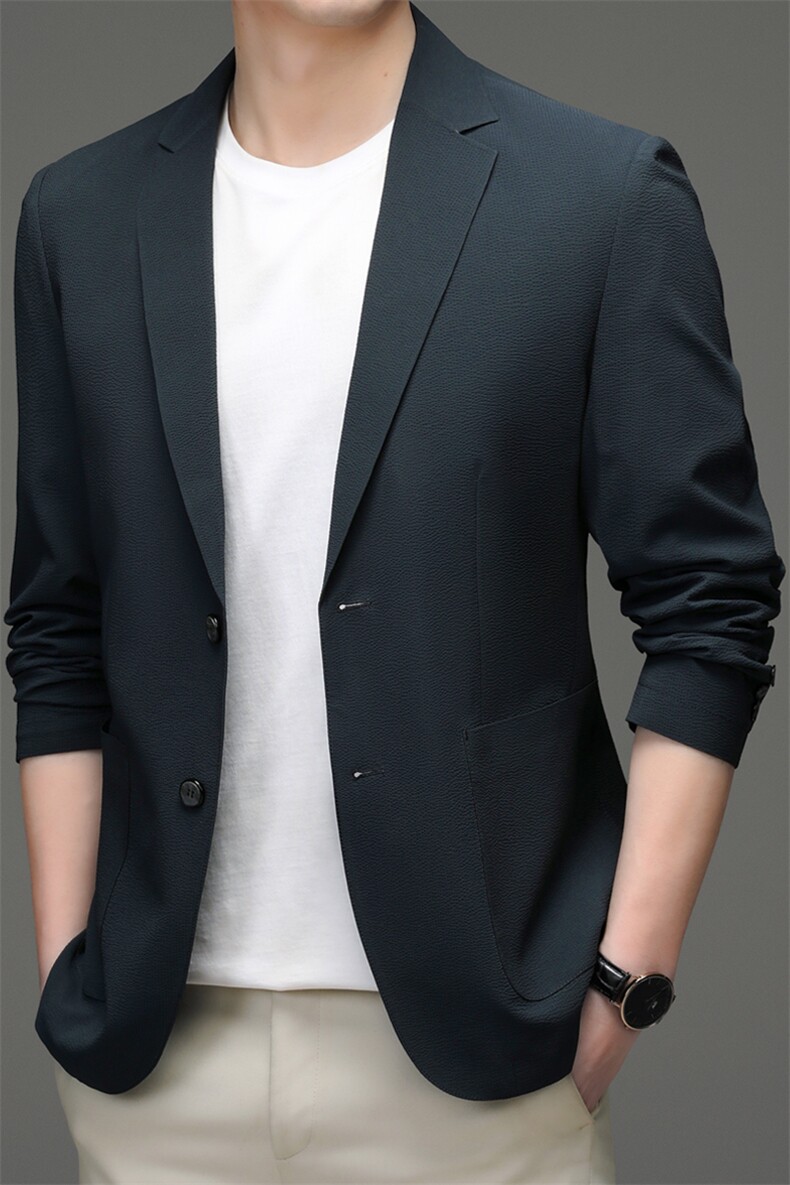 秋季新款2022宽松免烫男士西服长袖外套薄款翻领上衣时尚百搭,男装西服,电商B212（原钱塘6029）