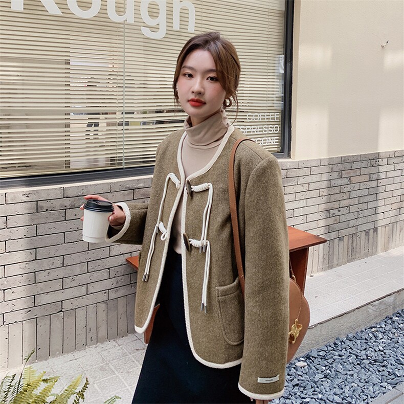 小香风圆领毛呢外套女新款短款显瘦韩剧女主呢子大衣2225P160K238,女装毛呢外套,2C166