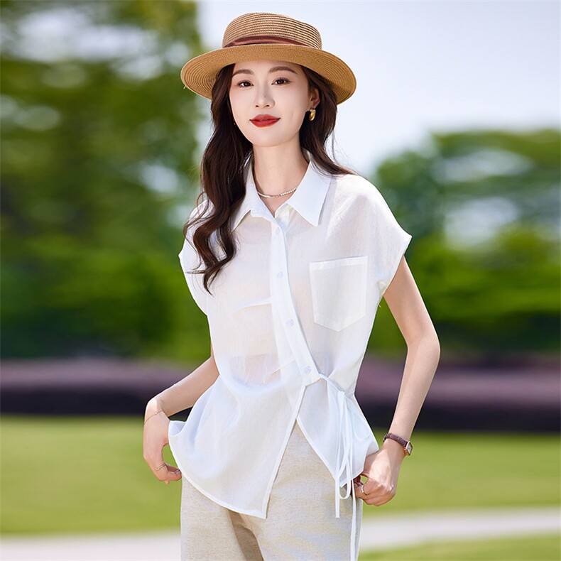 时尚休闲女夏季薄款2025新款高级感减龄短袖衬衫阔腿裤,女装衬衫,靓衣阁