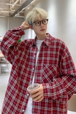 衬衣男秋季新款港风宽松磨毛长袖格子衬衫CS530-P38(现货，男装衬衫，星座214-3