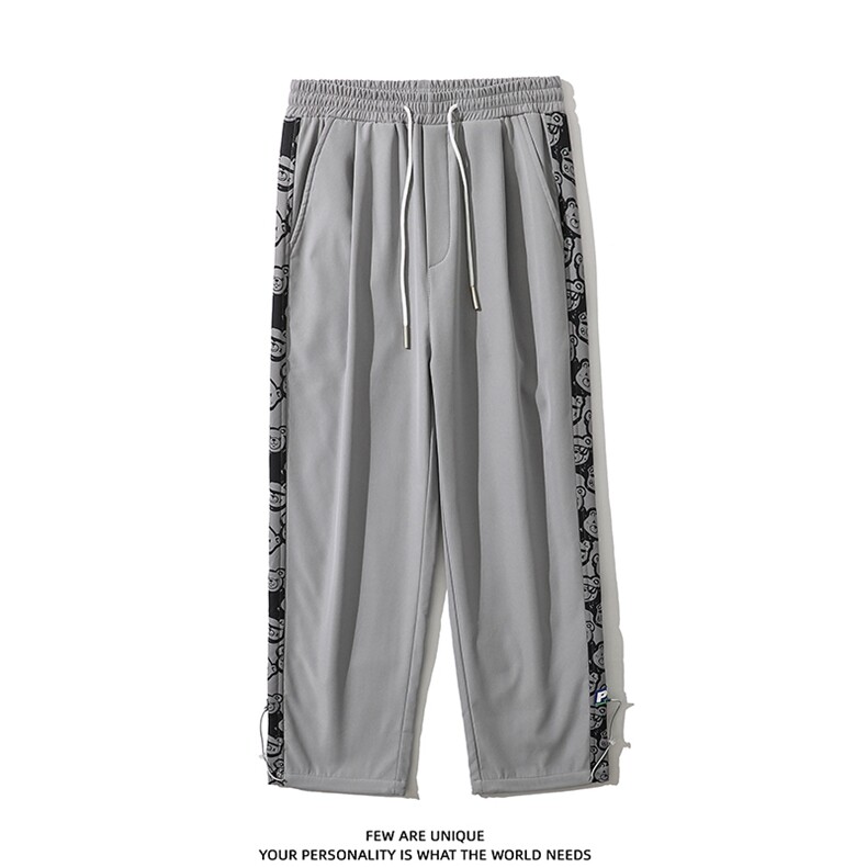 加绒加厚港风冬新款撞色印花抽绳束脚休闲裤2109-2-P55控75,男装休闲裤,星座914-3