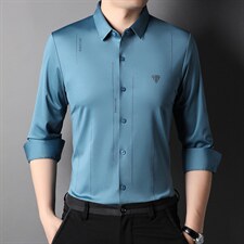 纯色新款2023春秋季男士上衣衬衫免烫商务休闲宽松薄款中年男装，男装衬衫，电商B212（原钱塘6029）