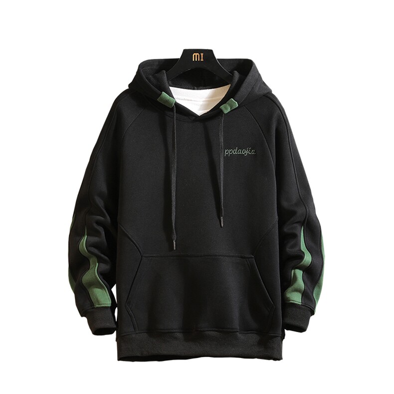 2019冬季新日系砖墙大码刺绣拼接连帽加绒加厚卫衣男W652-P60,男装卫衣,电商A001