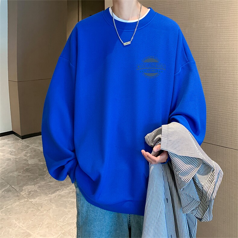 5XL华夫格卫衣男大码胖子圆领长袖t恤HW76395-P30加绒款-P40,男装卫衣,电商A040