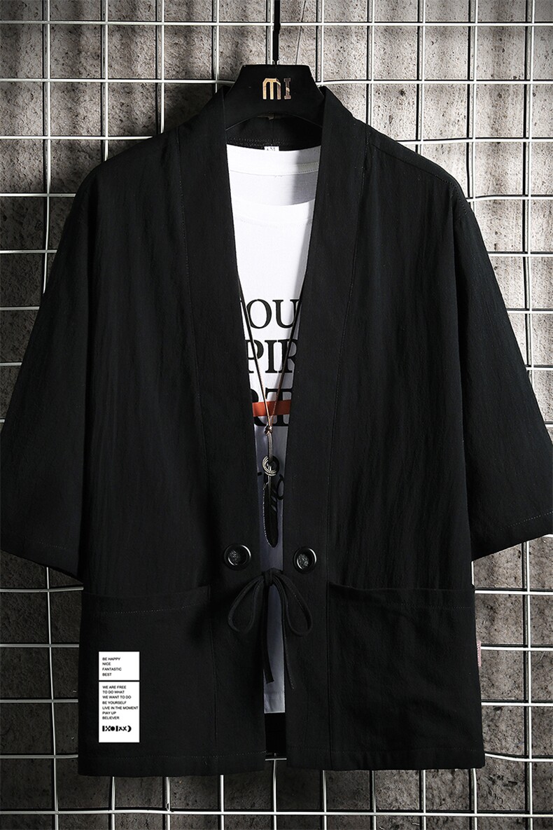 HF59045-P40风汉服男开衫外套七分袖道袍网格挂拍,男装民族服装,电商A040A