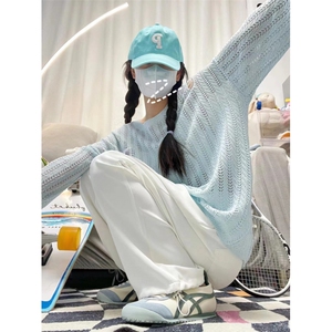 【网图】蓝色镂空外搭防晒罩衫女夏季薄款针织长袖CN01WW-特P45图片
