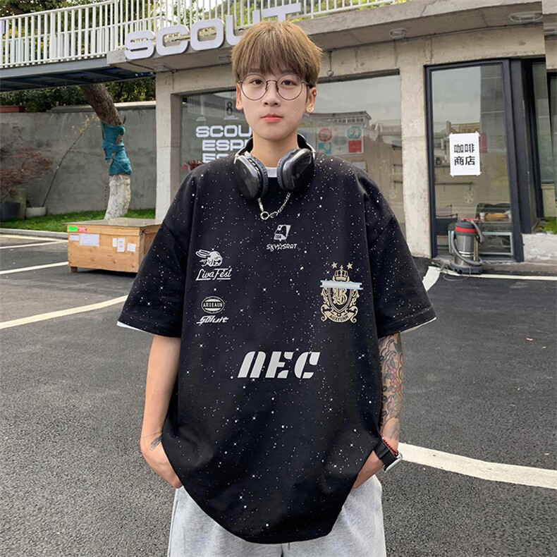 量大优供抖音视频支持得物配合二开美式满天星亮片短袖T恤MTX279,男装T恤,电商A486