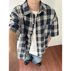 特批P25无差价夏季新款时尚格子翻领短袖百搭宽松衬衫男CD5504，男装衬衫，电商A001