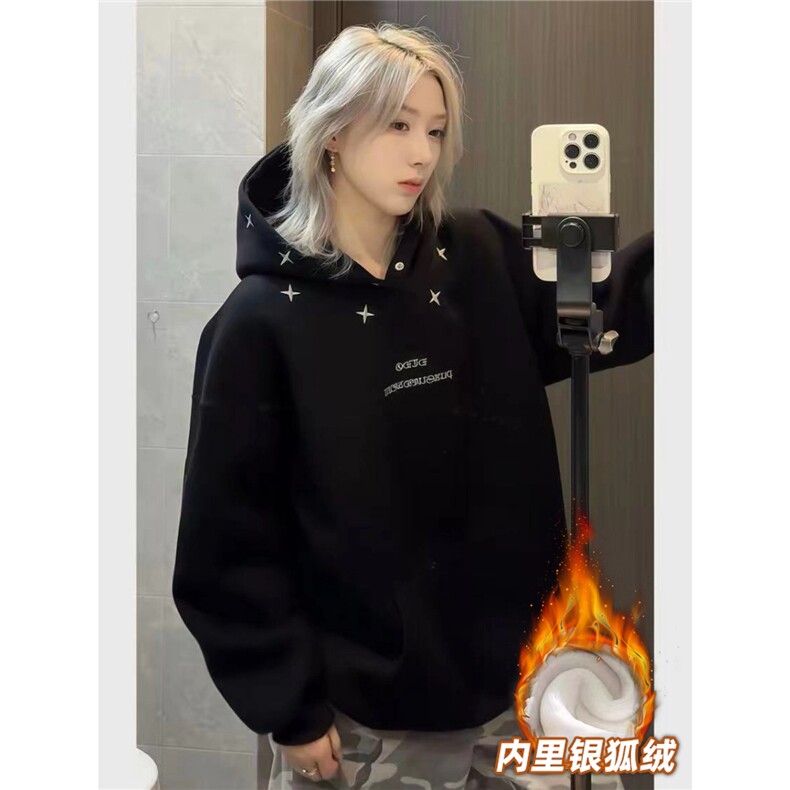 W11121-P53加绒58网图现货新款字母刺绣连帽卫衣加绒帽衫外套,女装短外套,星座1608