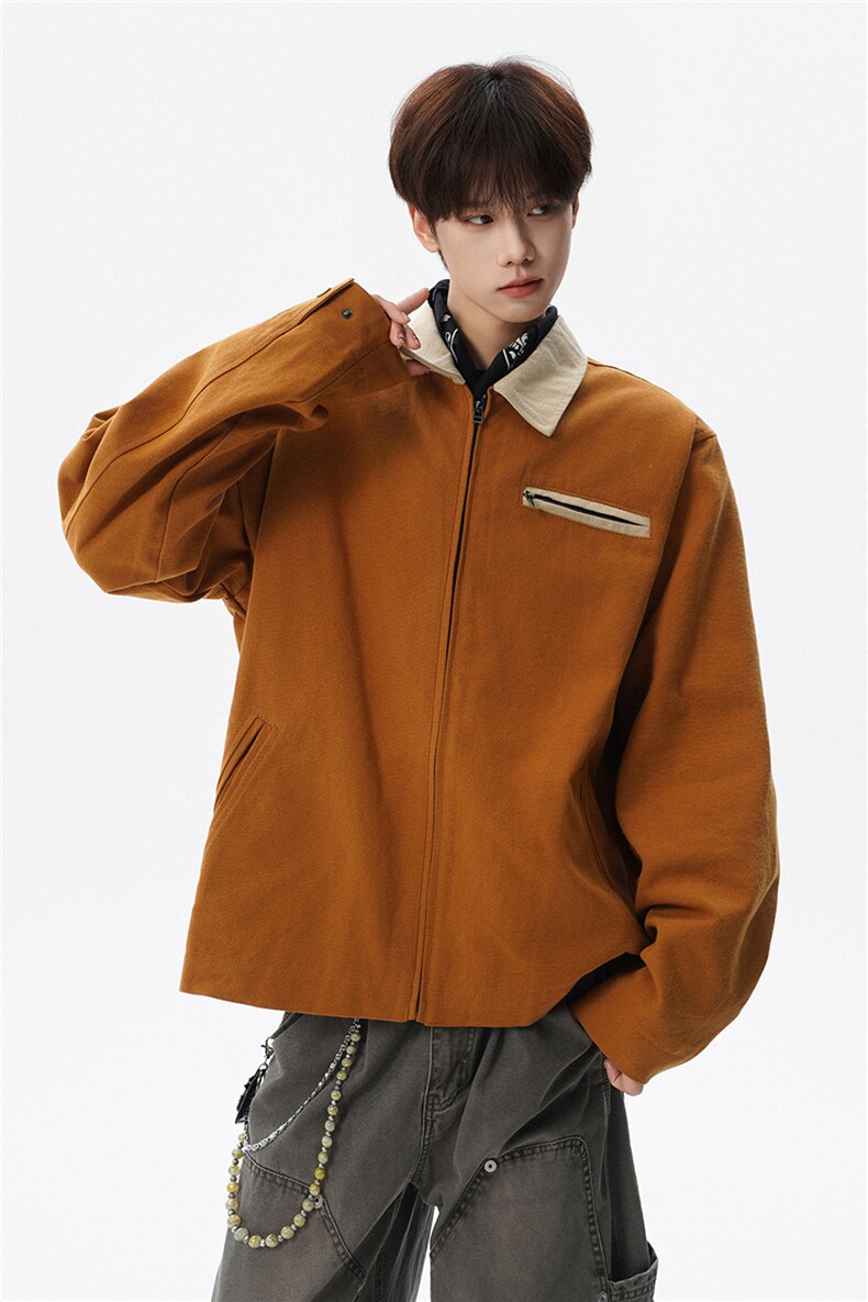 撞色水洗做旧帆布短款夹克男款vintage美式复古工装休闲外套JK003,男装夹克,电商B312