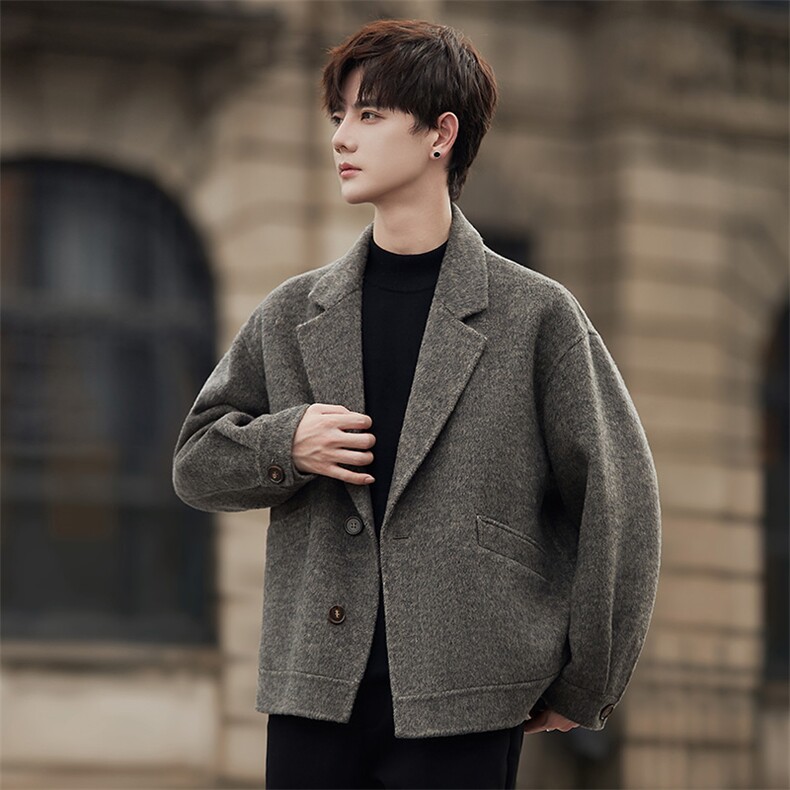 2025新款简约休闲西装领短款毛呢男士潮流呢子外套6052P305，男装毛呢大衣，电商A355（原A415）