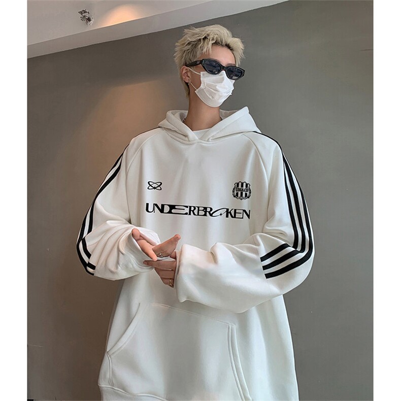 抖音得物供货提供视频秋冬重磅美式宽松织带连帽卫衣04220,男装卫衣,电商A486