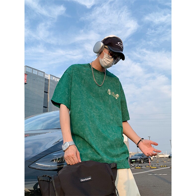 美式重磅刺绣短袖t恤夏季圆领宽松半袖情侣上衣T3631-特价P28,男装T恤,电商A007