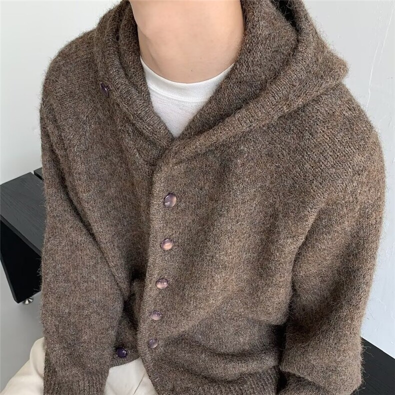 5620-P64高领连帽毛衣外套男女新款美式简约复古花纱大翻领,男装针织衫/毛衣,电商B323A