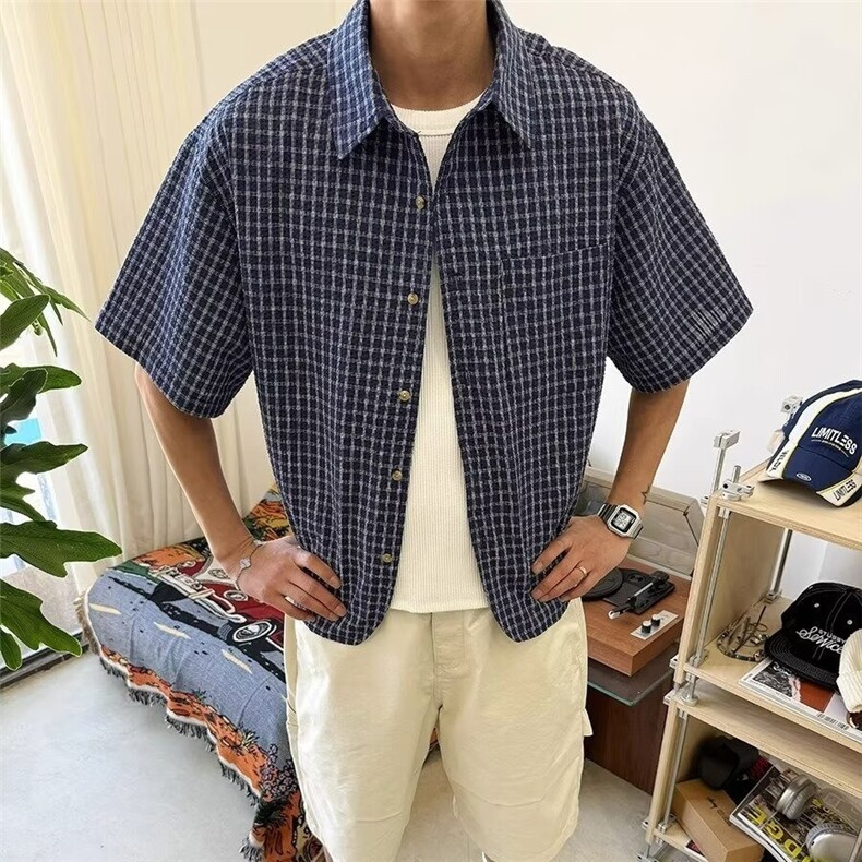 短袖衬衫男女夏季潮牌vibe宽松休闲衬衣美式痞帅情侣外套JCS41图片
