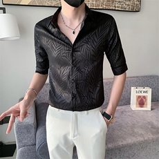 黑店主风社会小伙男士提花七分袖衬衫男301A-1/CS583/P55，男装衬衫，星座301A-1