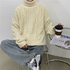 情侣款复古麻花高领毛衣宽松针织衫男女MY25P70控88，男装针织衫/毛衣，电商D325