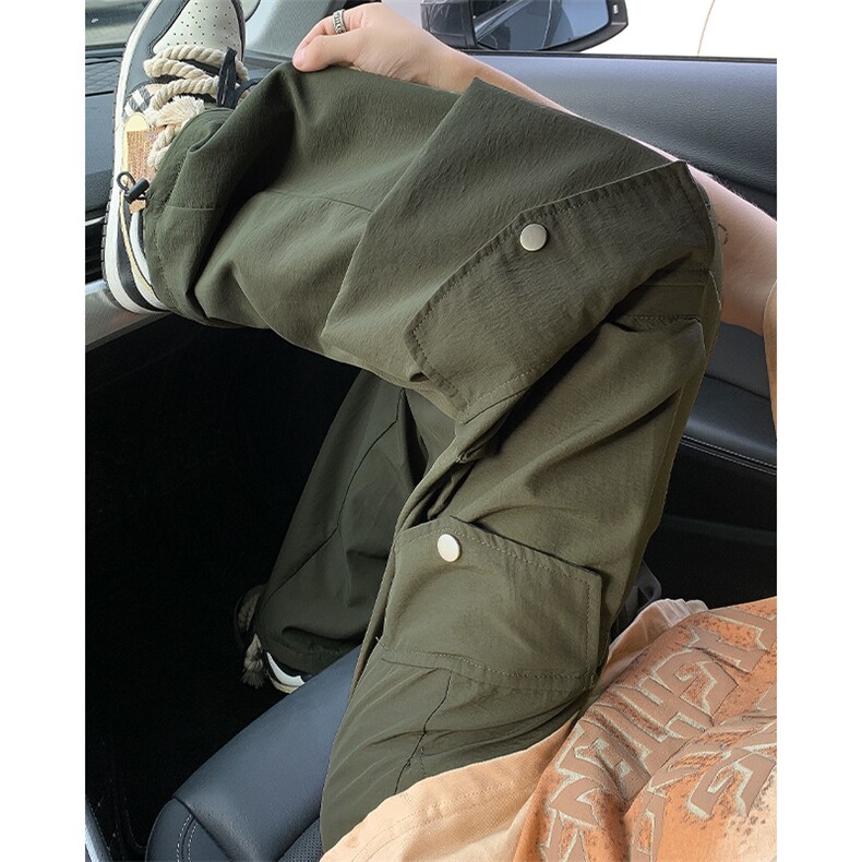 特批P43无差价夏秋衔接抽绳束脚工装裤男设计感宽松拖地长裤K1368图片