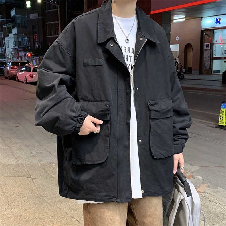 XZ213-19JK43-P88控108港风大码潮牌纯色翻领长袖工装夹克衬衫,男装夹克,星座213