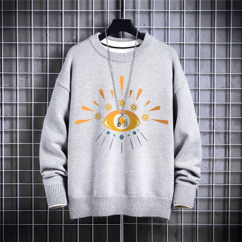 1日系圆领宽松中性情侣潮流大码M-5XL印花毛衣男7823P48加绒P55，男装针织衫/毛衣，星座226-2