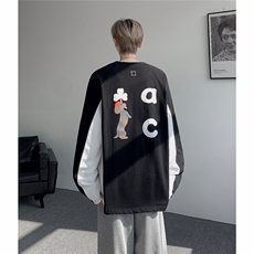 6XL-M美式潮牌印花长袖t恤男拼接撞色卫衣男上衣服CX3009-特P48，男装T恤，电商D206-1