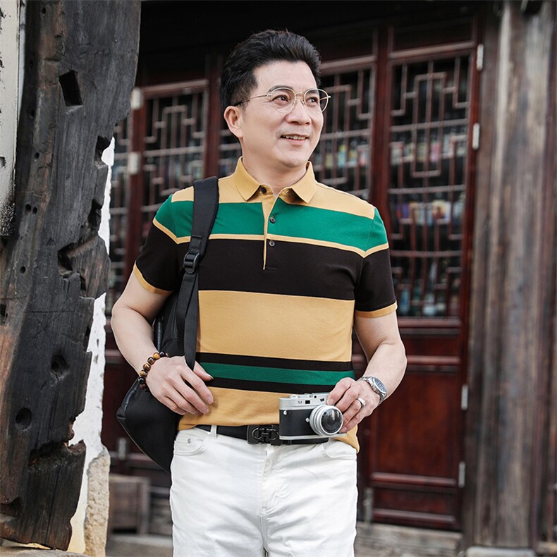 polo衫中年商务休闲男装夏季新款男士短袖T恤半袖翻领宽松上衣服图片