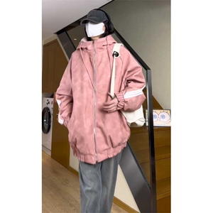 数据美式连帽百搭美拉德三条杠皮衣羊羔绒内胆MF1012 P100图片