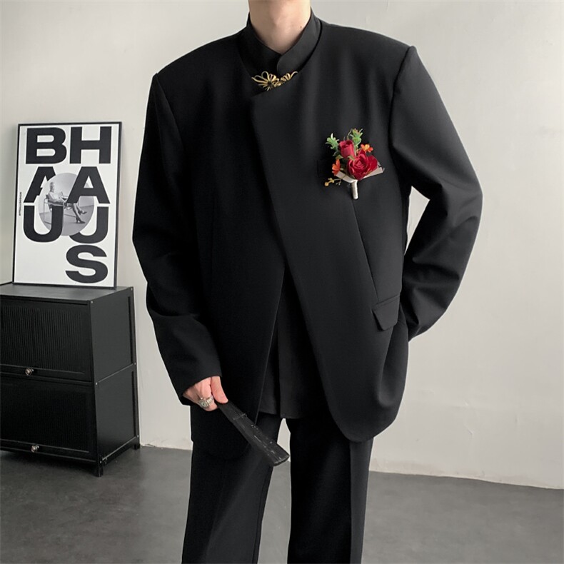 2025新中式中山装无领休闲西服结婚礼服结婚登记休闲西装新郎礼服,男装西服套装,星座909