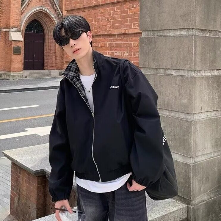 有货。两面穿格子外套男春秋季夹克上衣男女W6961-P67图片