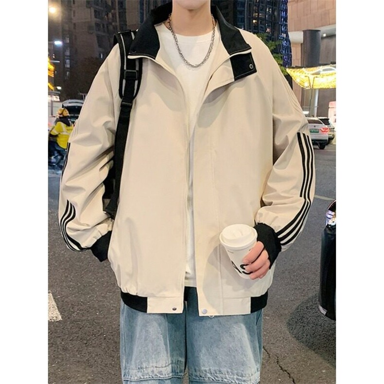 复古三条杠立领棒球服外套男生春秋季潮牌运动宽松夹克衫,男装夹克,星座218-1（原230）